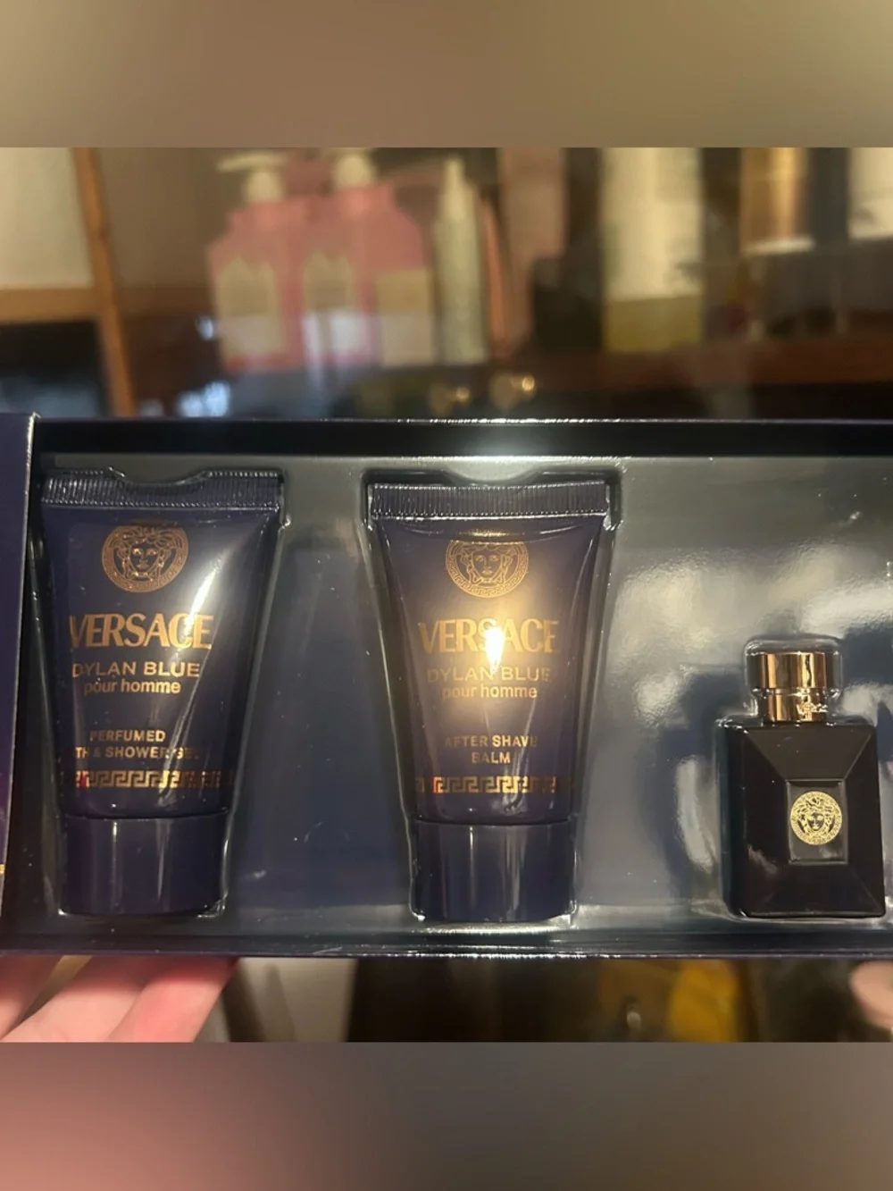 Versace Dylan Blue Pour Homme Gift Set- EDT, Shower Gel, Aftershave Balm
